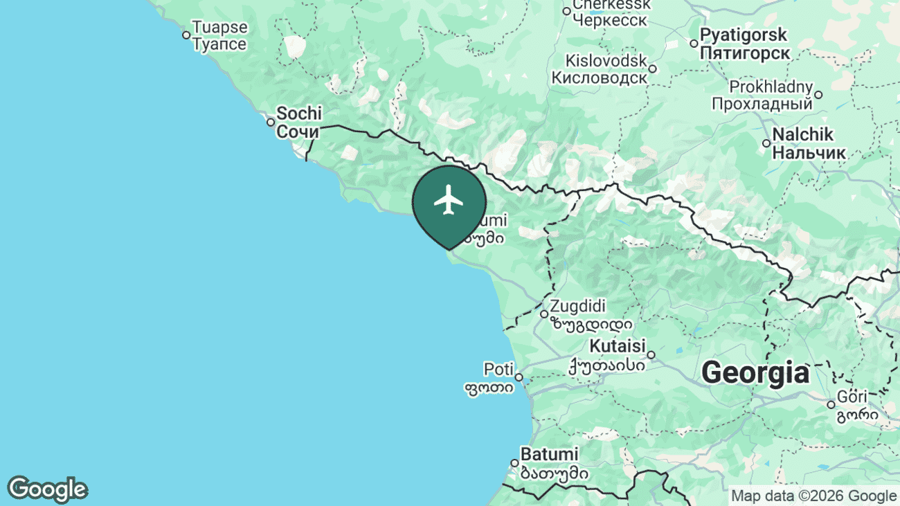 Map showing the location of Sukhumi airport in Abkhazia, on Georgia's northwest Black Sea coast