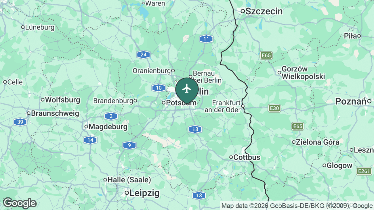 Map showing the location of Berlin Brandenburg Airport (BER) near Berlin, Germany