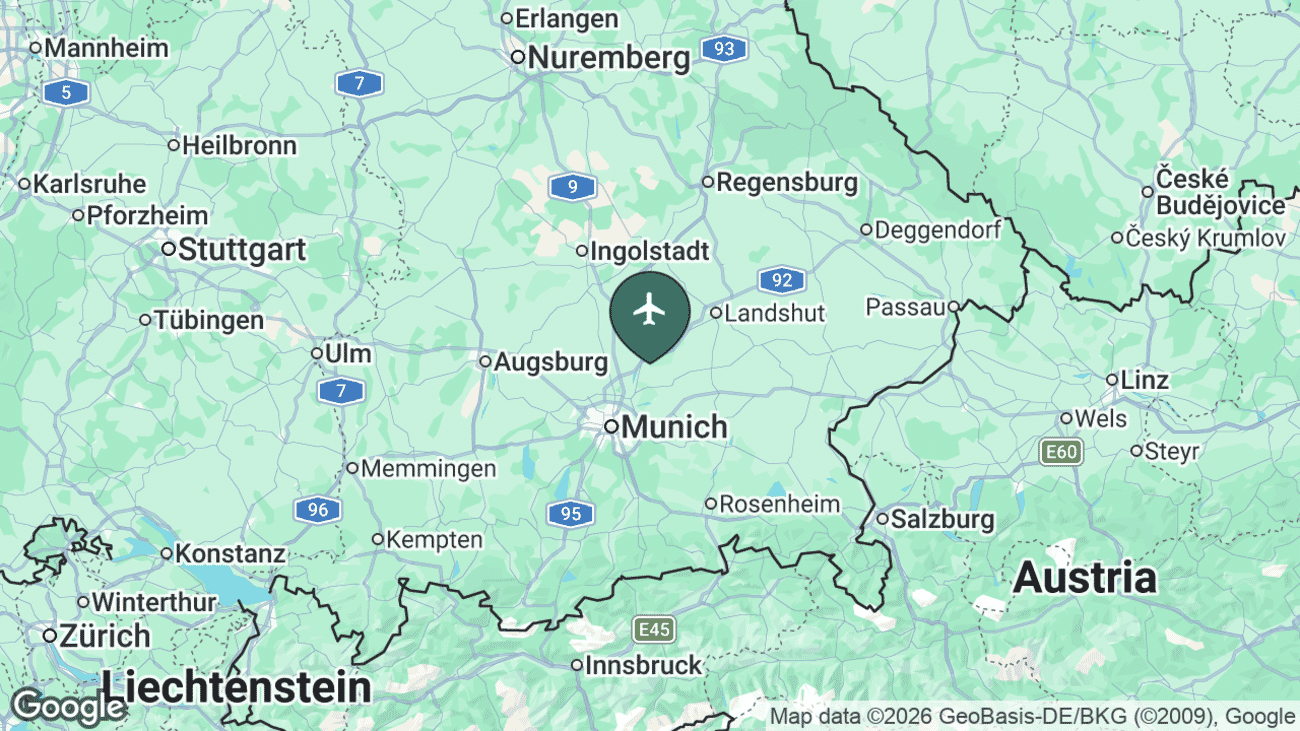 Map showing the location of Munich Airport (MUC) near Munich, Germany