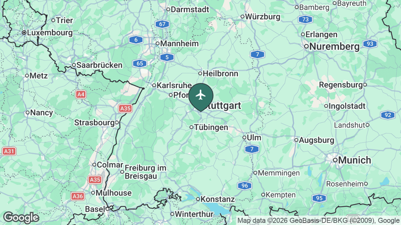 Map showing the location of Stuttgart Airport (STR) near Stuttgart, Germany