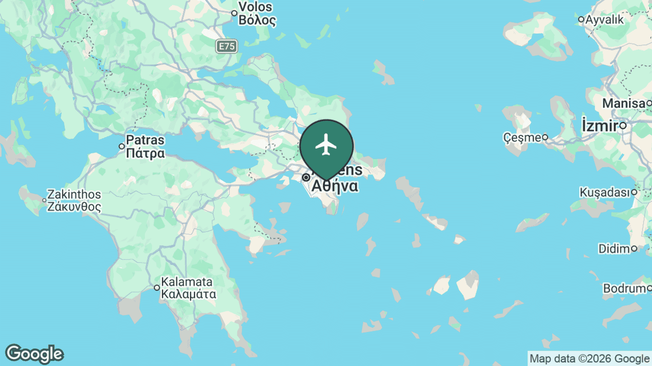 Map showing the location of Athens Airport (ATH) in Greece