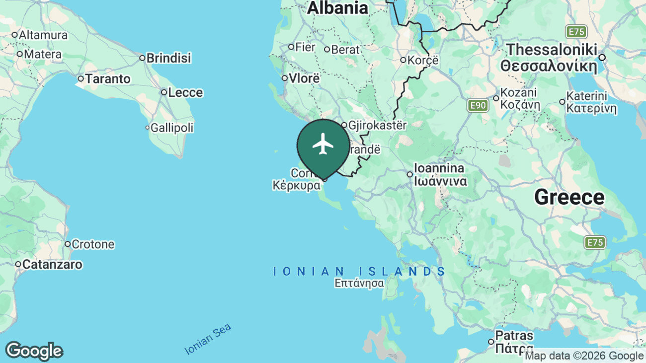Map showing the location of Corfu Airport (CFU) in Greece