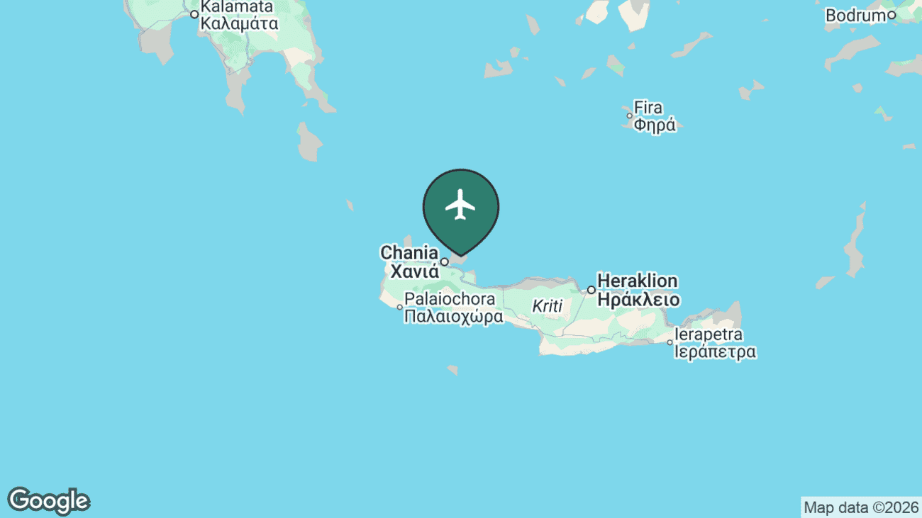 Map showing the location of Chania Airport (CHQ) in Greece