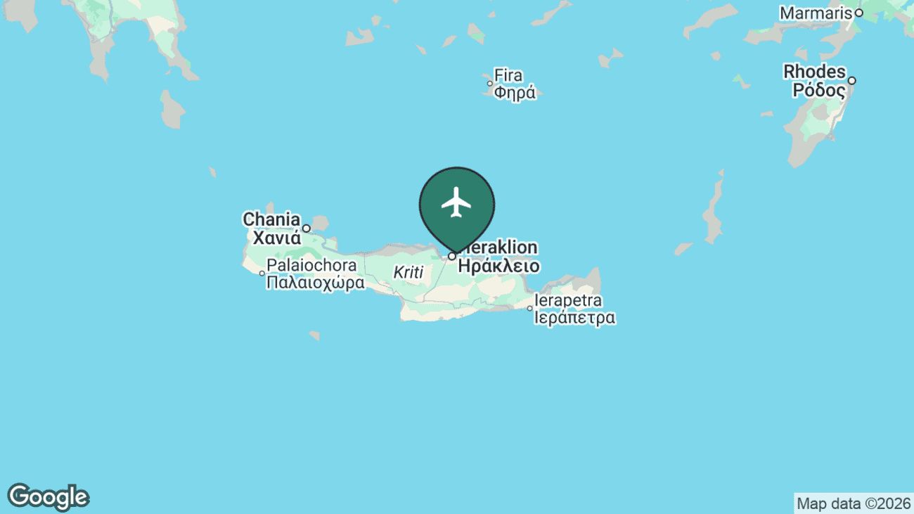 Map showing the location of Heraklion Airport (HER) in Greece