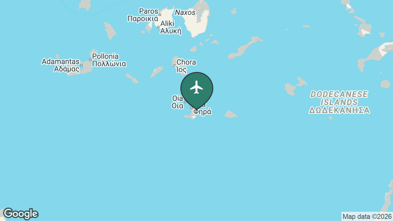 Map showing the location of Santorini Airport (JTR) in Greece