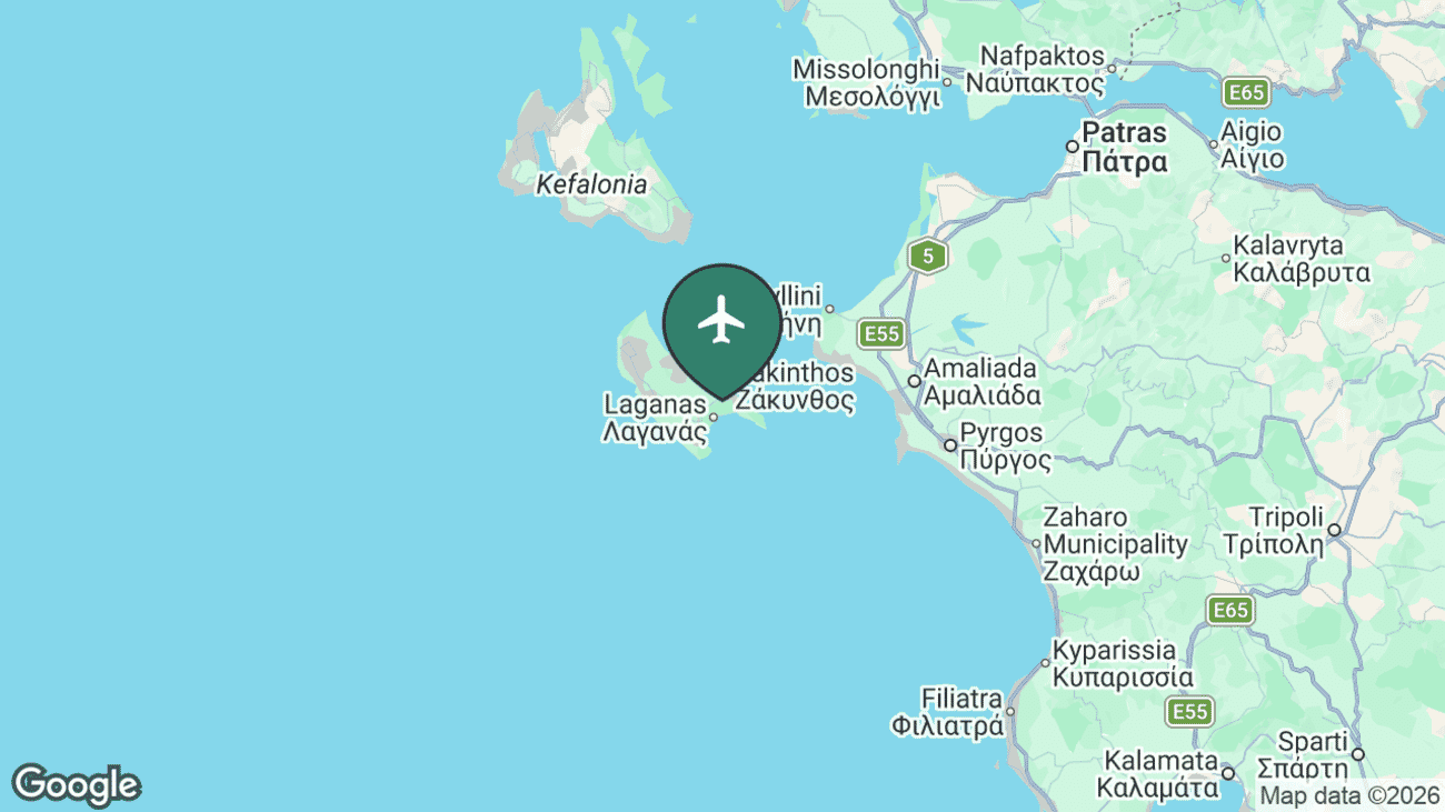 Map showing the location of Zakynthos Airport (ZTH) in Greece