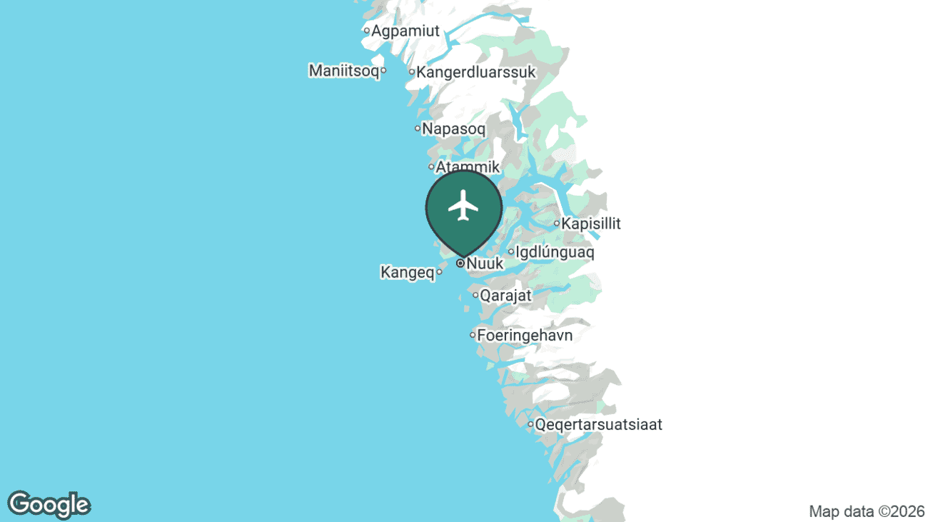 Map showing the location of Nuuk International Airport (GOH) in Greenland