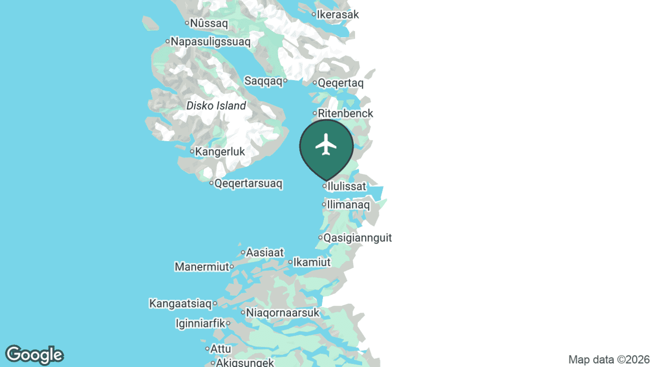 Map showing the location of Ilulissat Airport (JAV) in Greenland