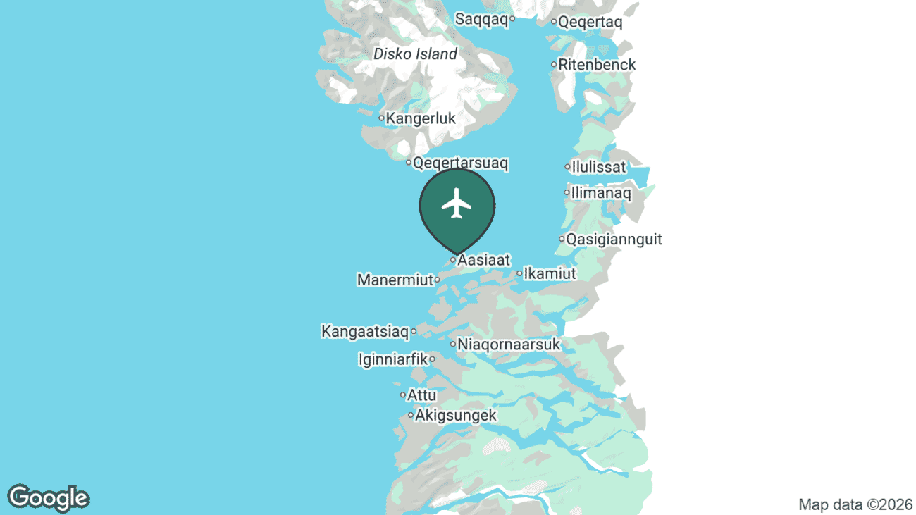 Map showing the location of Aasiaat Airport (JEG) in Greenland