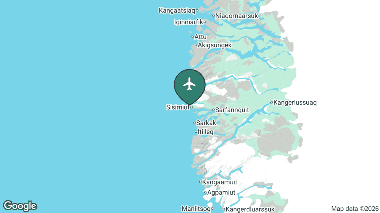 Map showing the location of Sisimiut Airport (JHS) in Greenland