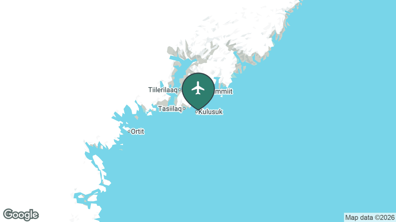 Map showing the location of Kulusuk Airport (KUS) in Greenland