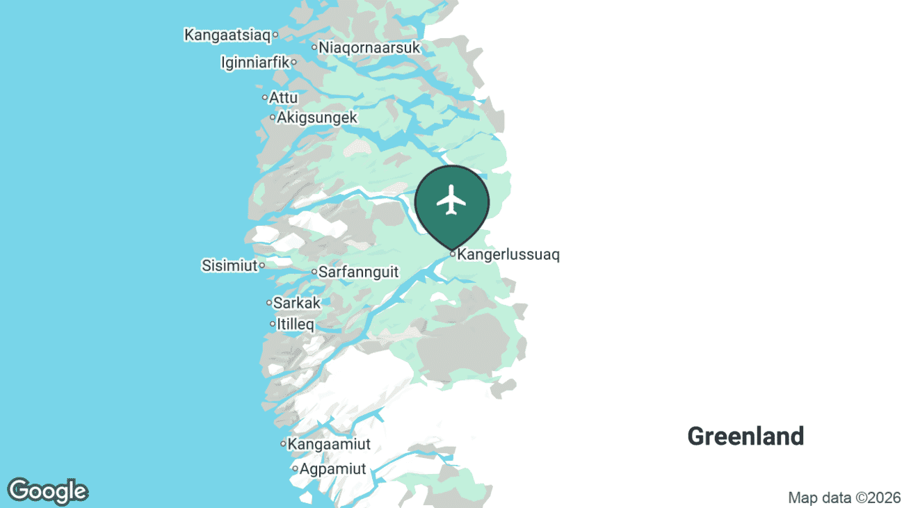 Map showing the location of Kangerlussuaq International Airport (SFJ) in Greenland