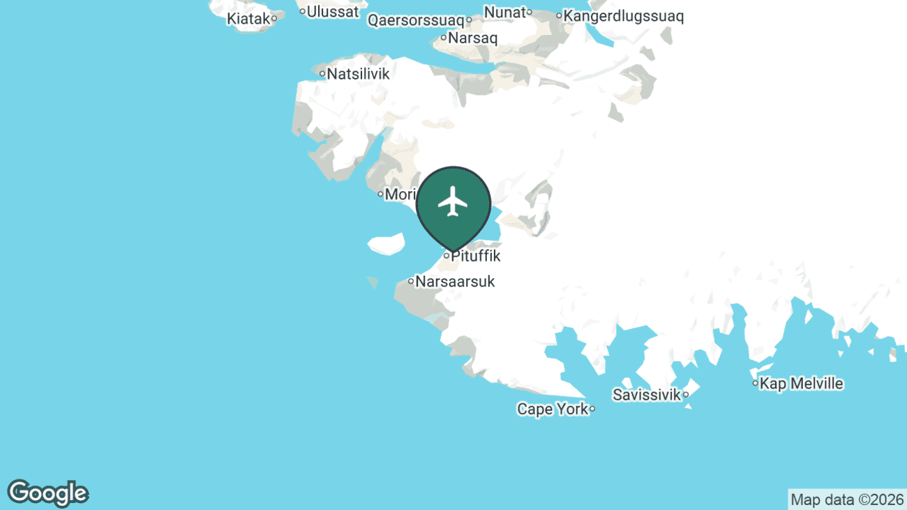 Map showing the location of Pituffik Space Base (THU) in Greenland