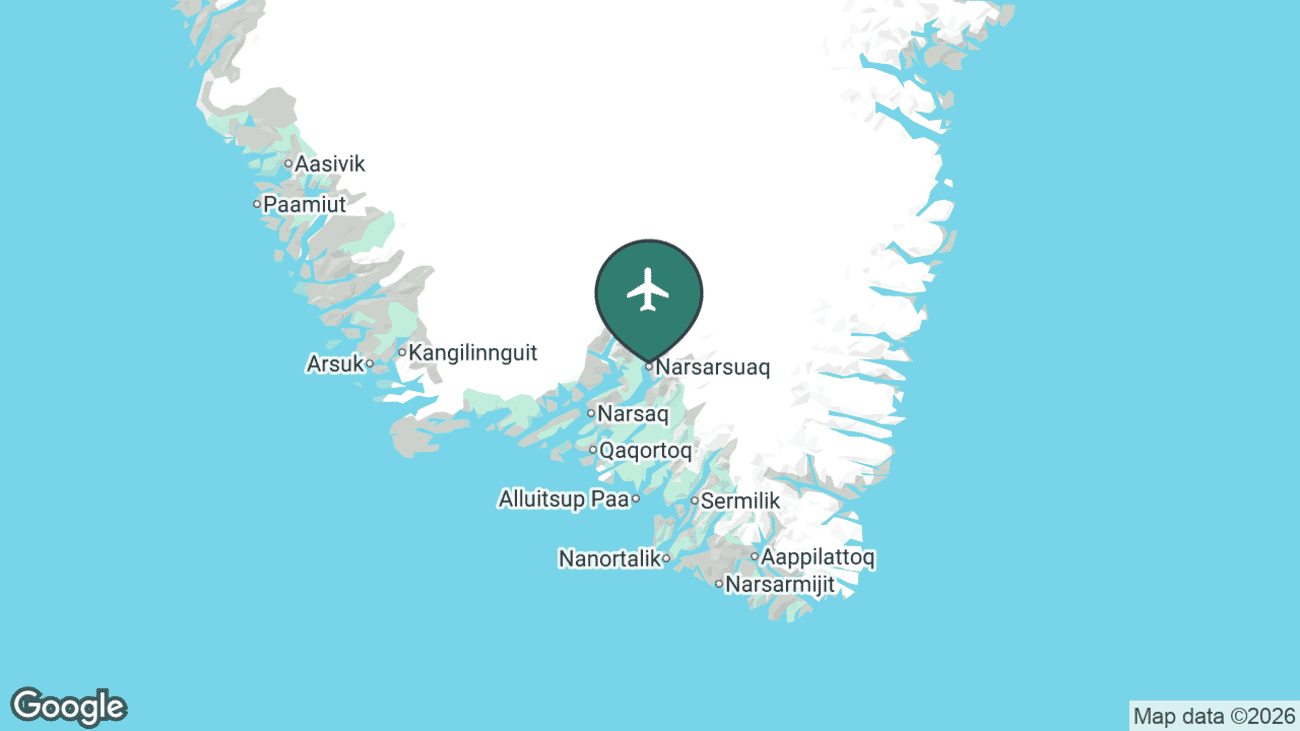 Map showing the location of Narsarsuaq Airport (UAK) in Greenland