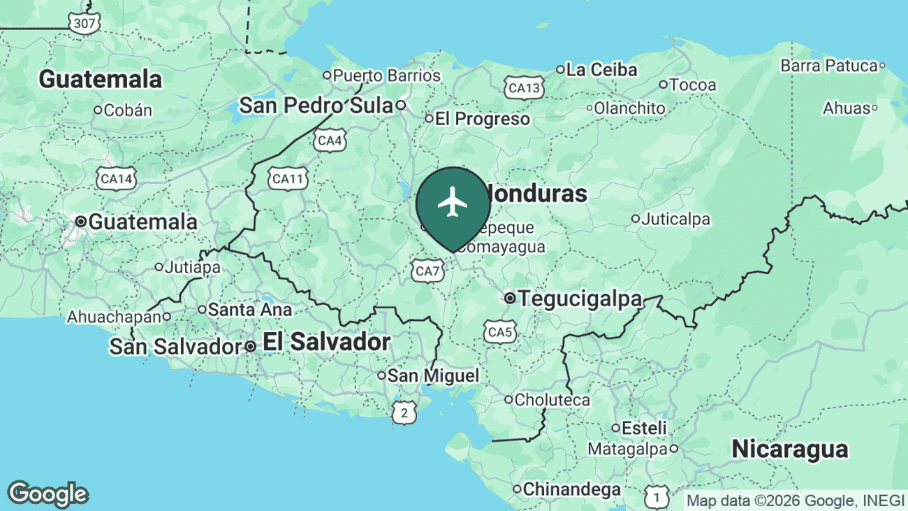 Map showing the location of Palmerola International Airport (XPL) at Comayagua in central Honduras, the airport serving Tegucigalpa