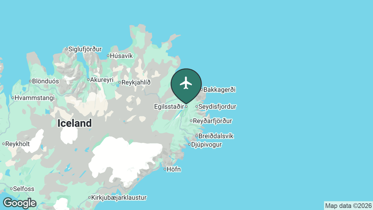 Map showing the location of Egilsstadir Airport (EGS) in east Iceland
