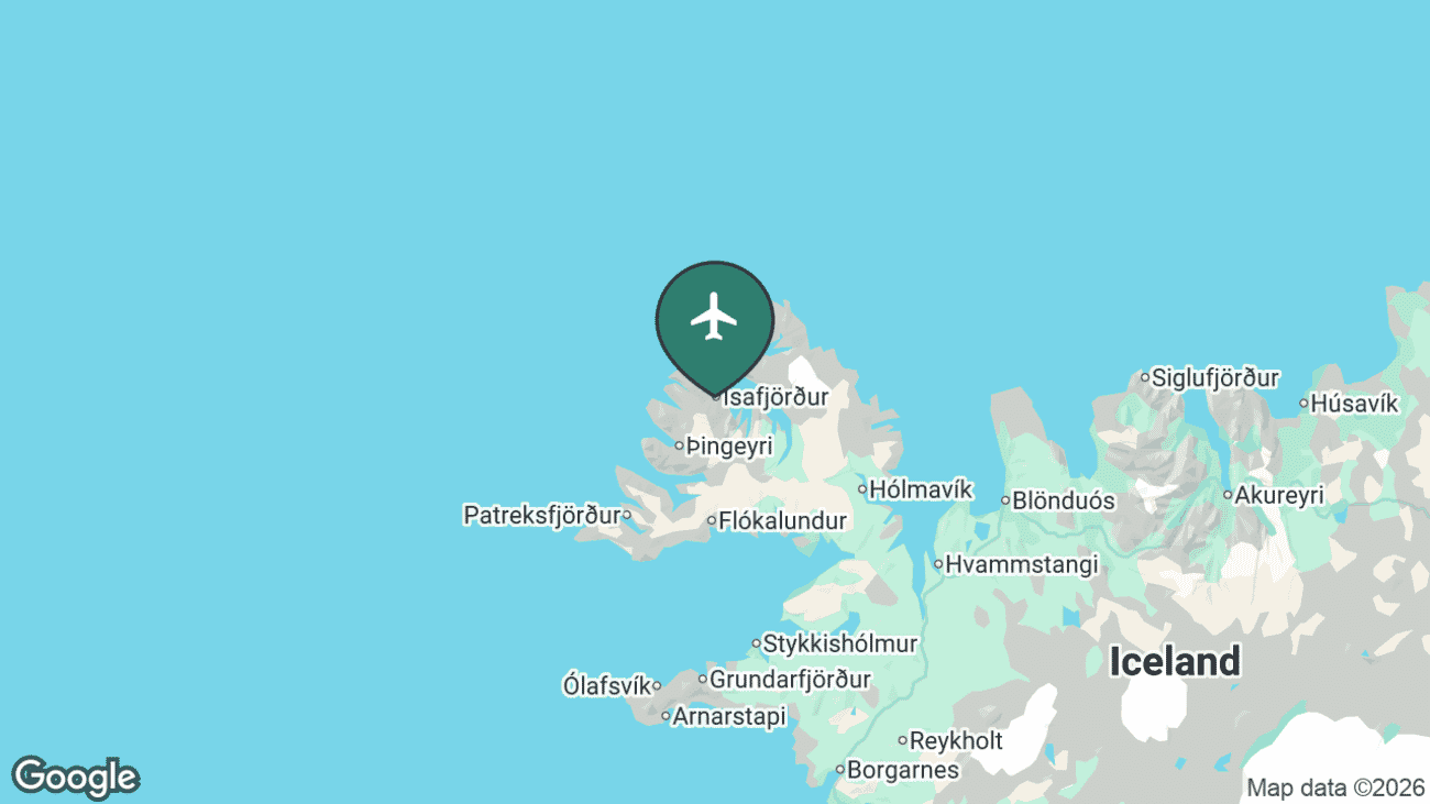 Map showing the location of Isafjordur Airport (IFJ) in the Westfjords of north-west Iceland