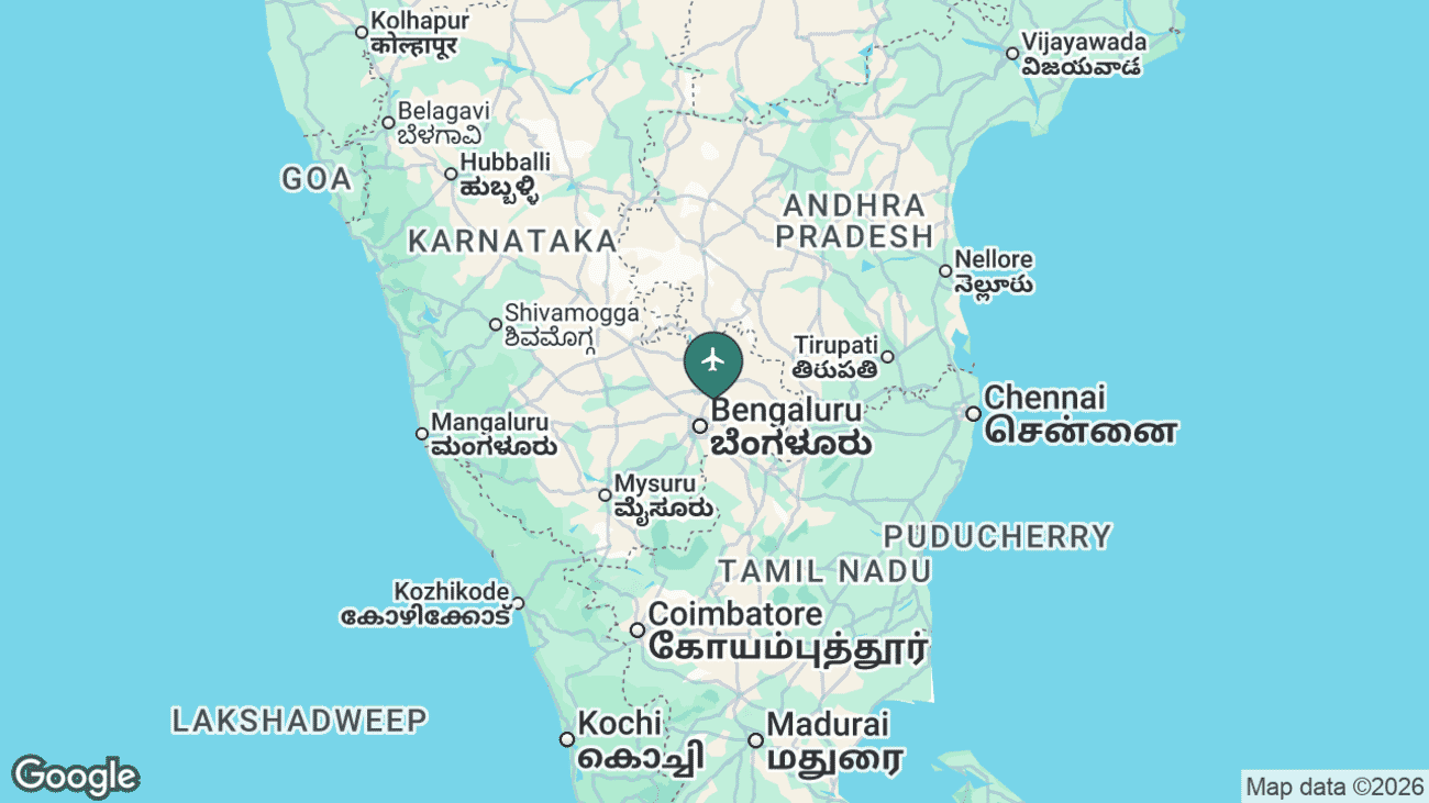 Map showing the location of Kempegowda International Airport (BLR) near Bengaluru, India
