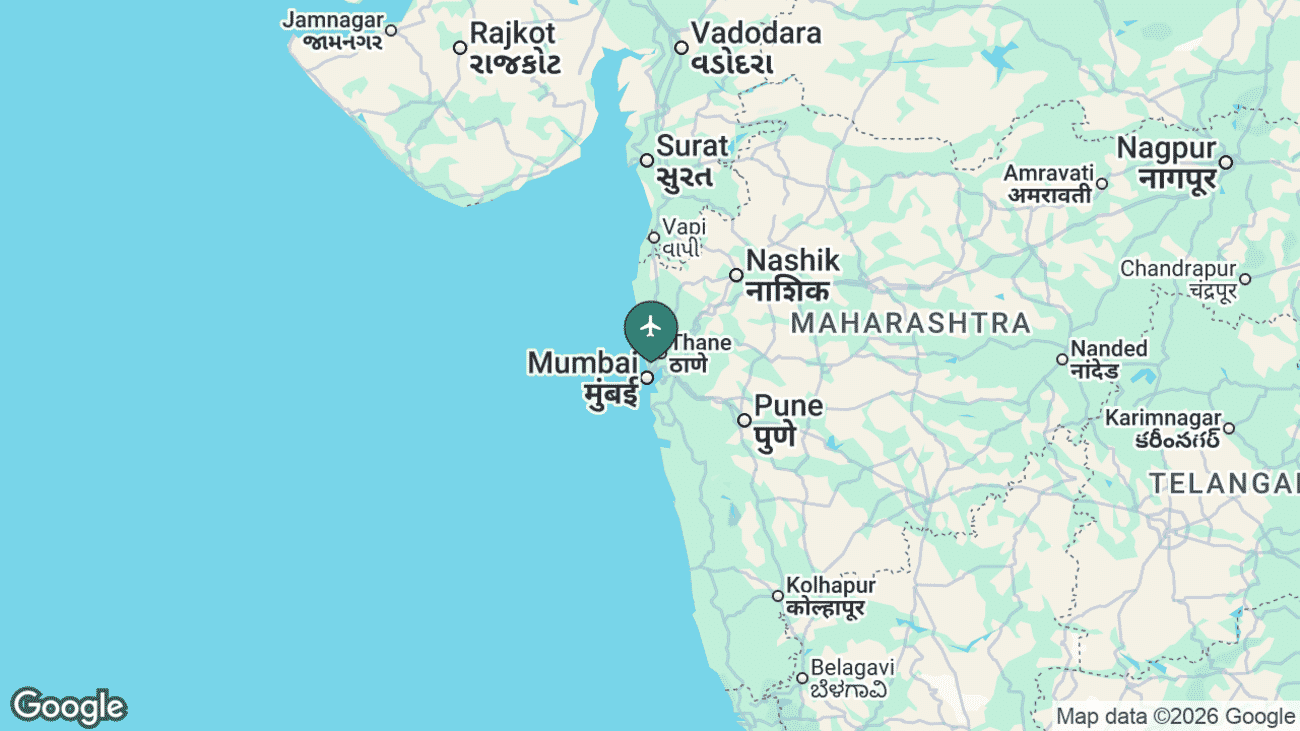Map showing the location of Chhatrapati Shivaji Maharaj International Airport (BOM) near Mumbai, India