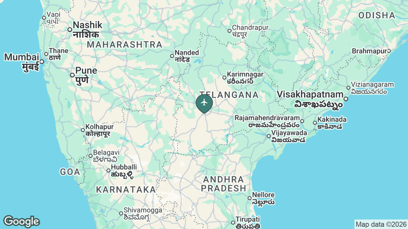 Map showing the location of Rajiv Gandhi International Airport (HYD) near Hyderabad, India