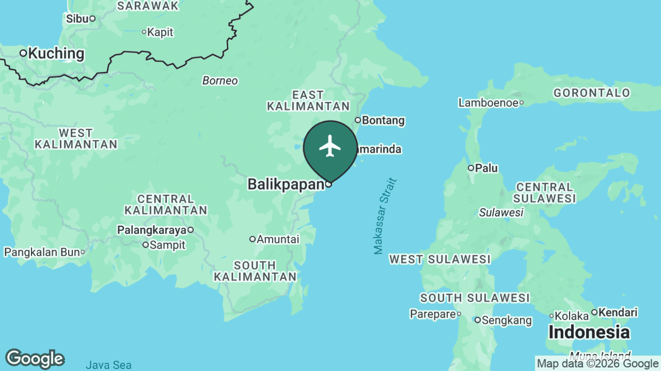 Map showing the location of Sultan Aji Muhammad Sulaiman Sepinggan International Airport (BPN) near Balikpapan, Indonesia