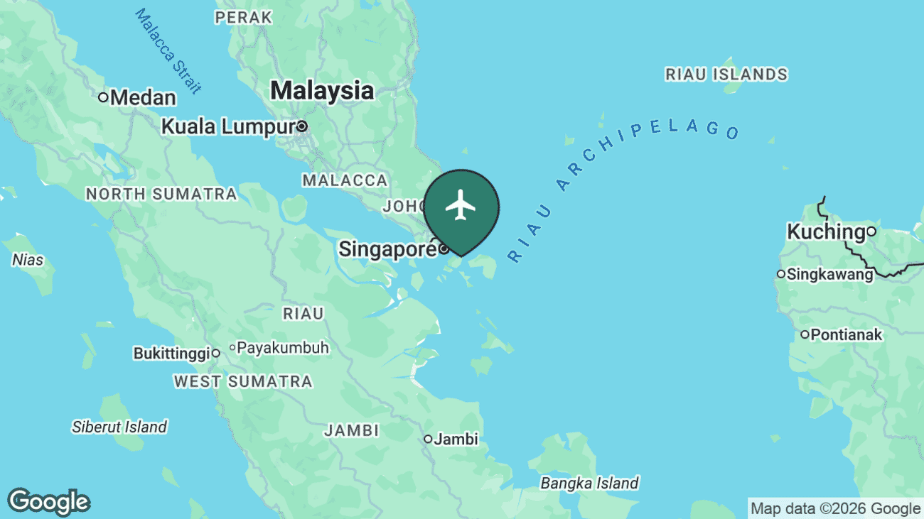 Map showing the location of Hang Nadim International Airport (BTH) near Batam, Indonesia