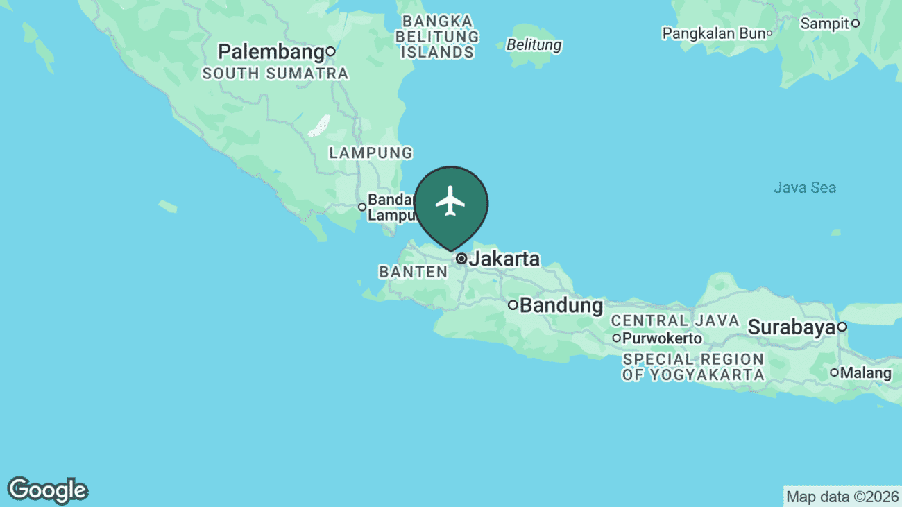 Map showing the location of Soekarno-Hatta International Airport (CGK) near Jakarta, Indonesia