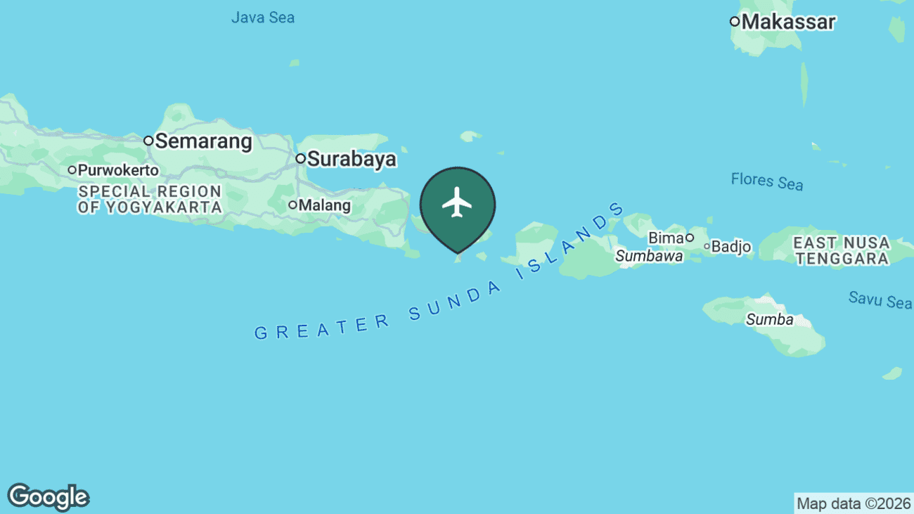 Map showing the location of Ngurah Rai International Airport (DPS) near Bali, Indonesia