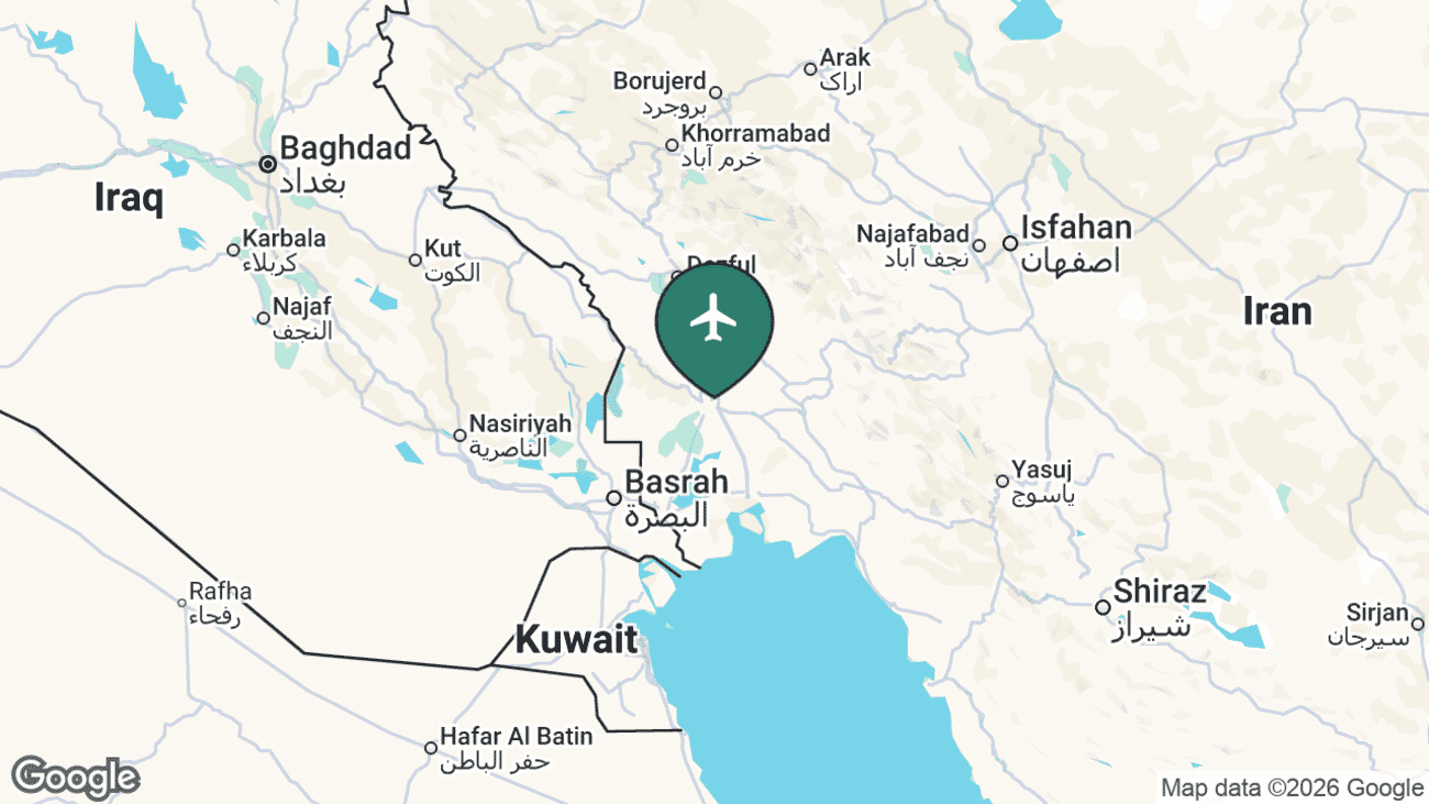 Map showing the location of Ahvaz International Airport (AWZ) in Iran