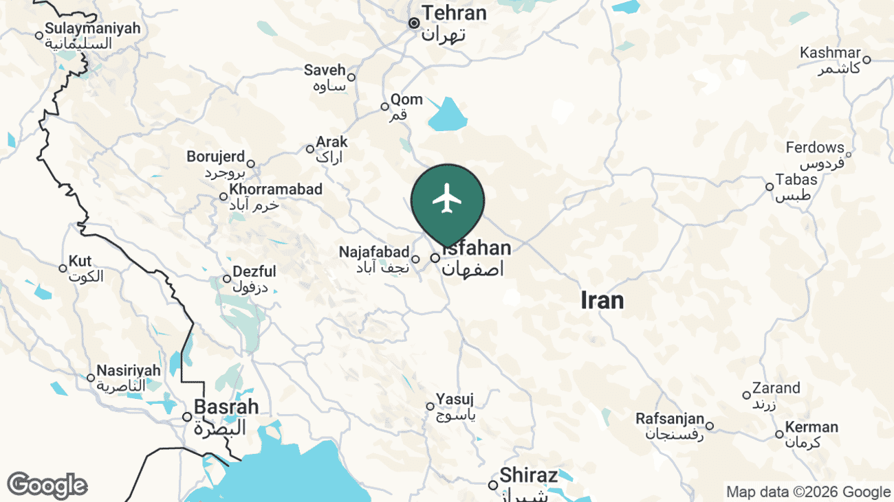 Map showing the location of Isfahan International Airport (IFN) in Iran