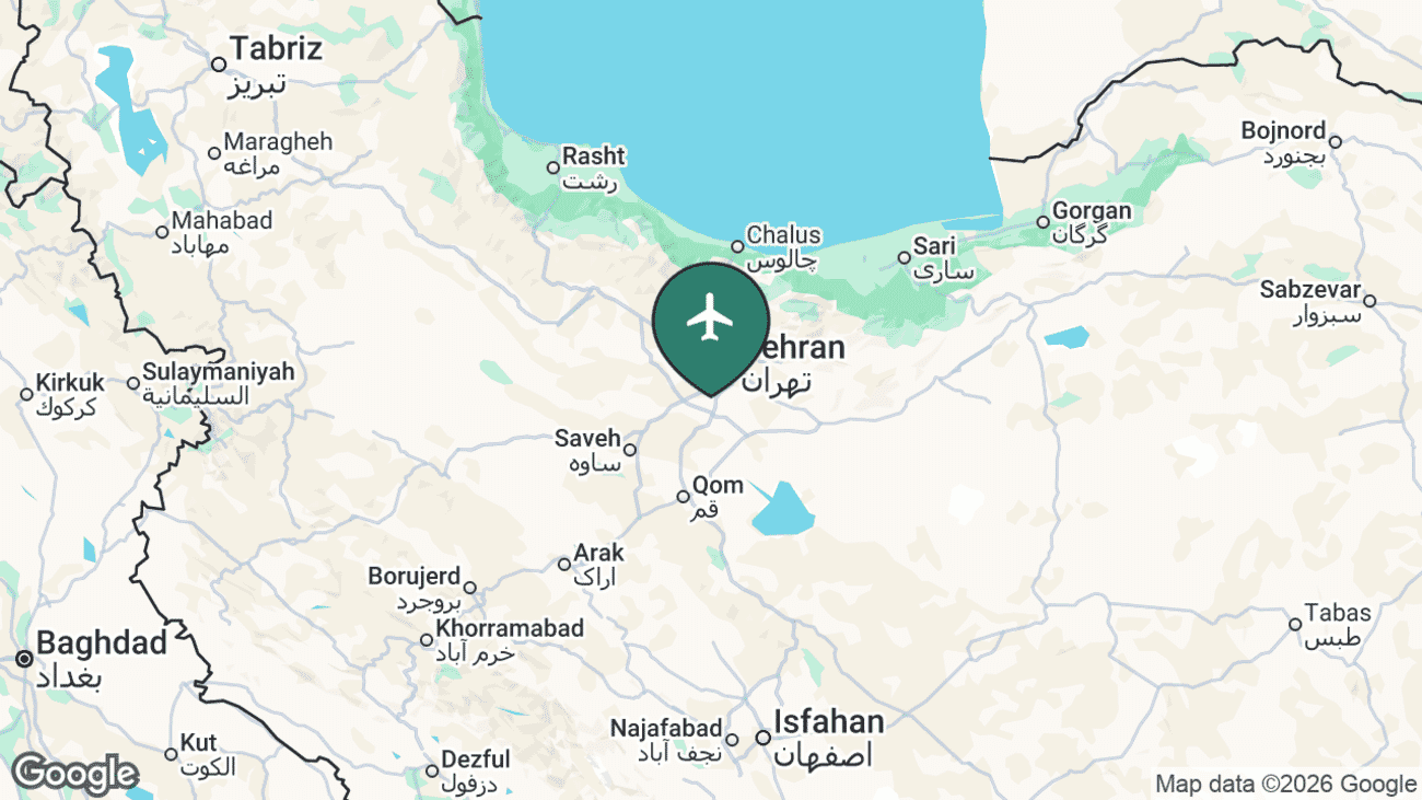 Map showing the location of Imam Khomeini International Airport (IKA) in Iran