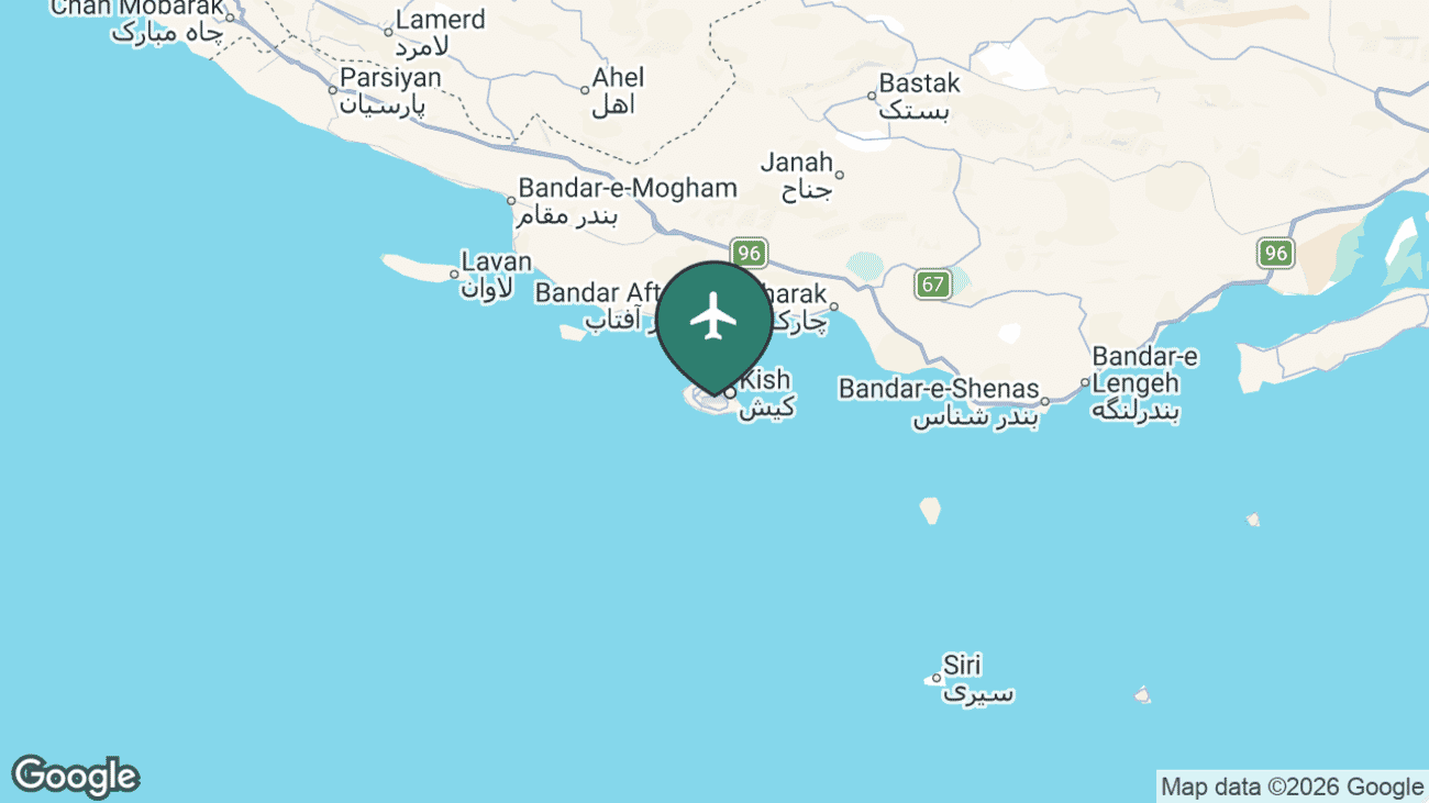 Map showing the location of Kish International Airport (KIH) in Iran
