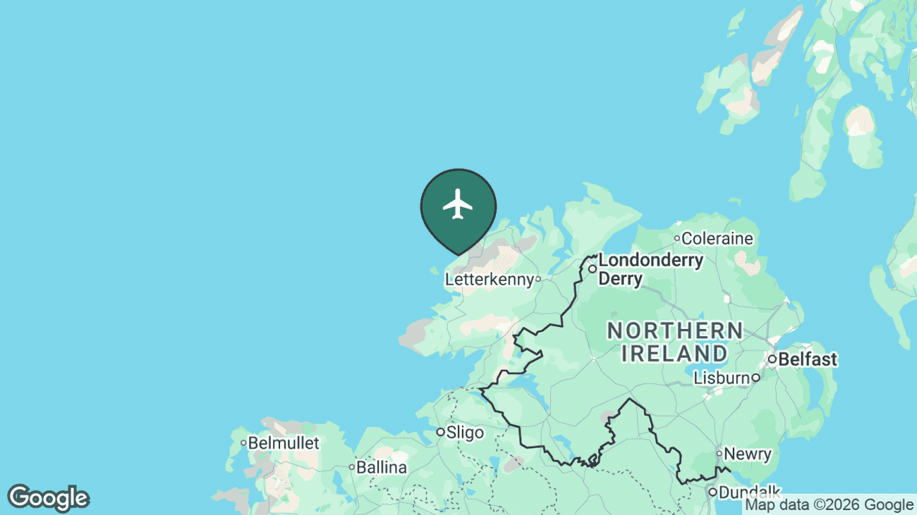 Map showing the location of Donegal Airport (CFN) near Co. Donegal, Ireland