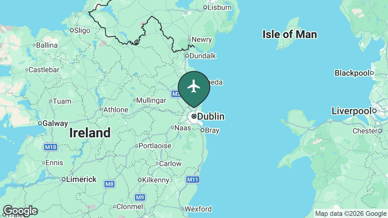 Map showing the location of Dublin Airport (DUB) near Dublin, Ireland