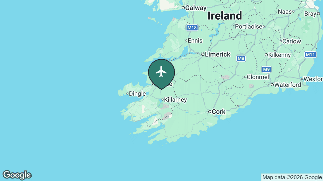 Map showing the location of Kerry Airport (KIR) near Co. Kerry, Ireland