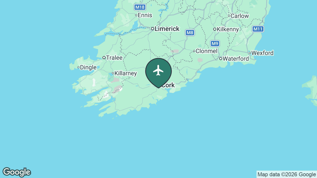 Map showing the location of Cork Airport (ORK) near Cork, Ireland
