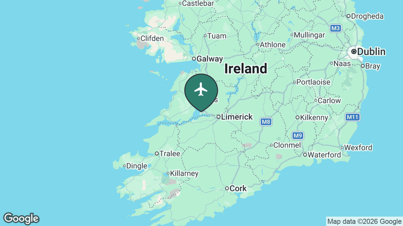 Map showing the location of Shannon Airport (SNN) near Co. Clare, Ireland