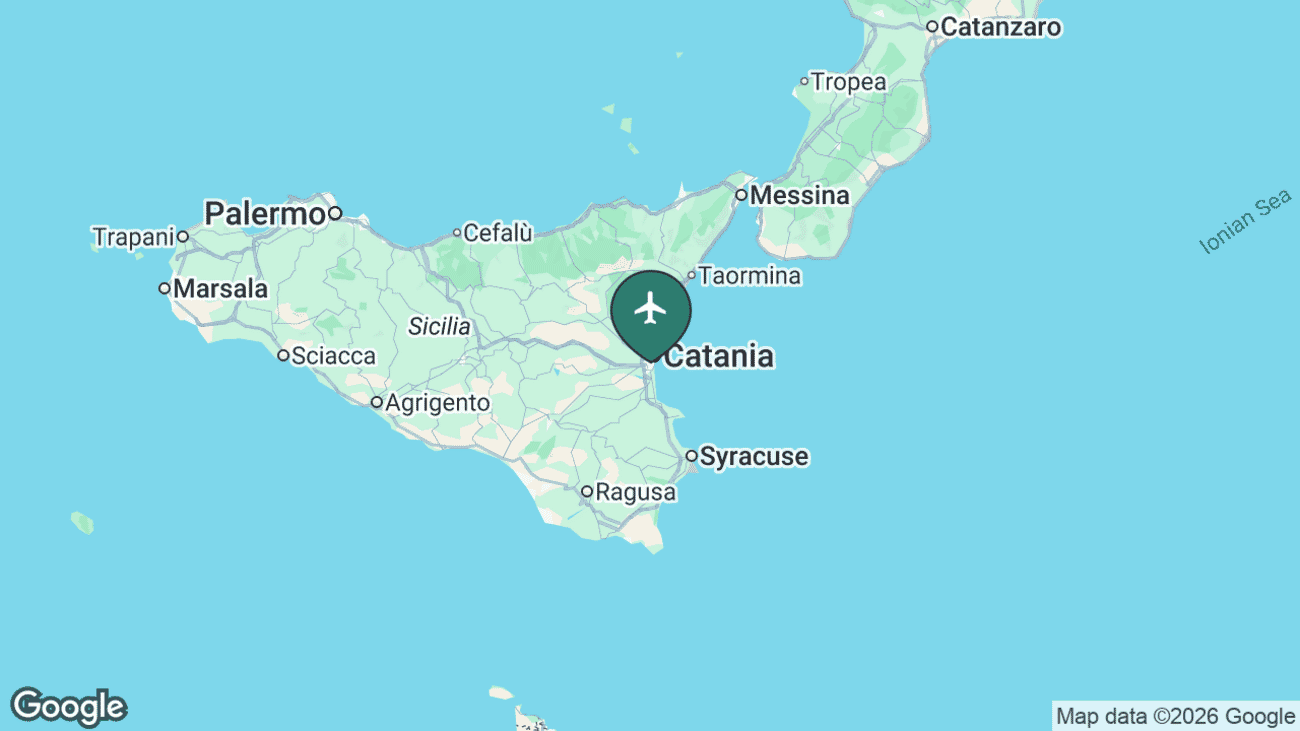Map showing the location of Catania–Fontanarossa Airport (CTA) in Italy