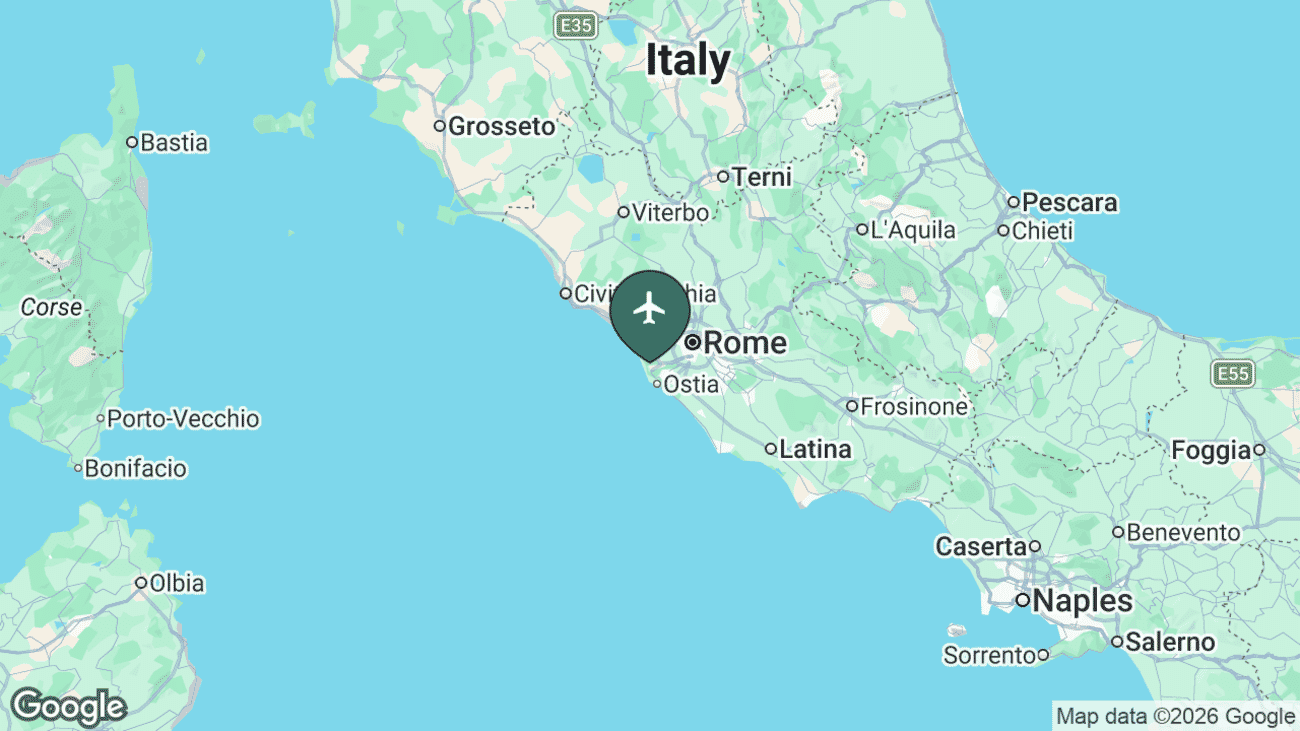 Map showing the location of Rome–Fiumicino Leonardo da Vinci International Airport (FCO) in Italy