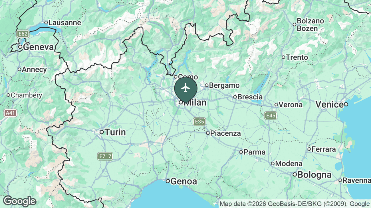 Map showing the location of Milano Linate Airport (LIN) in Italy