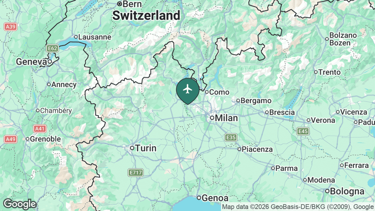 Map showing the location of Milan Malpensa International Airport (MXP) in Italy