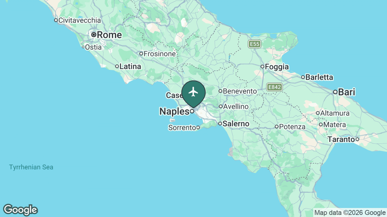 Map showing the location of Naples International Airport (NAP) in Italy