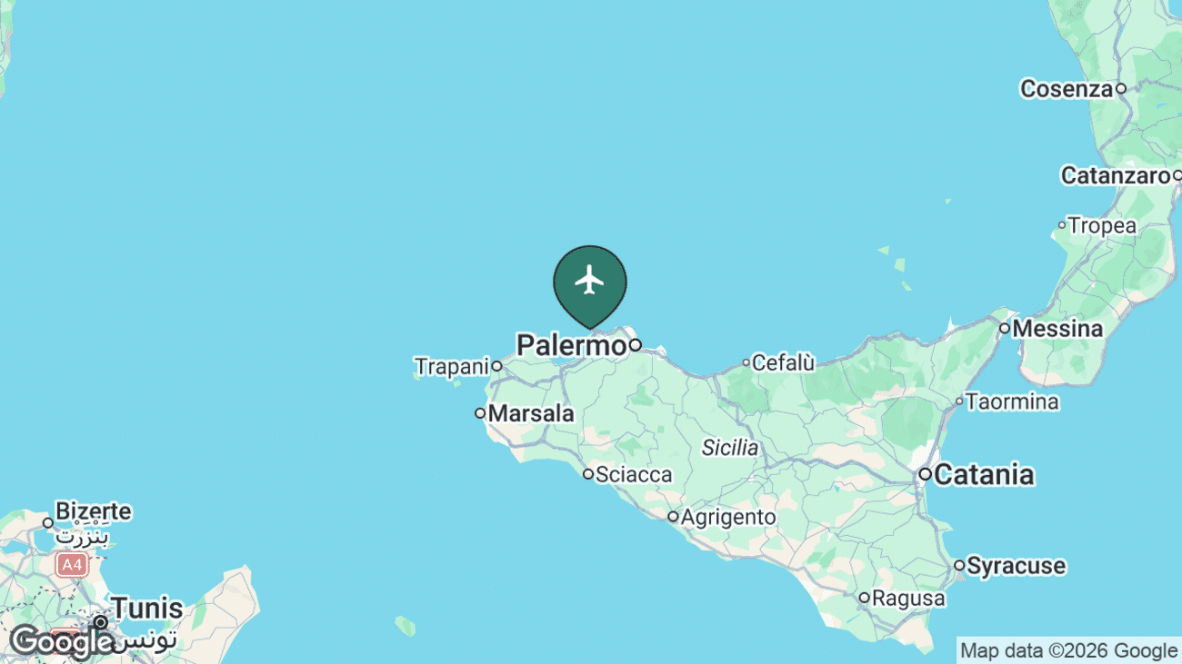 Map showing the location of Falcone–Borsellino Airport (PMO) in Italy