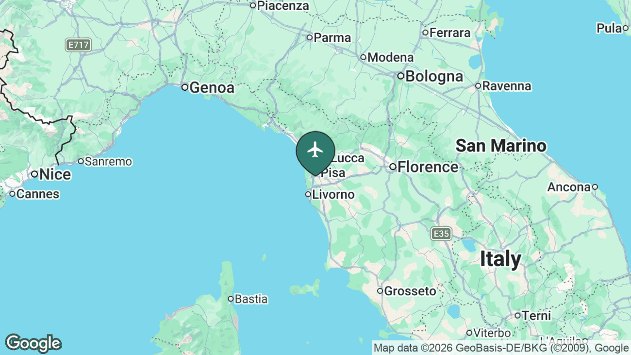 Map showing the location of Pisa International Airport (PSA) in Italy