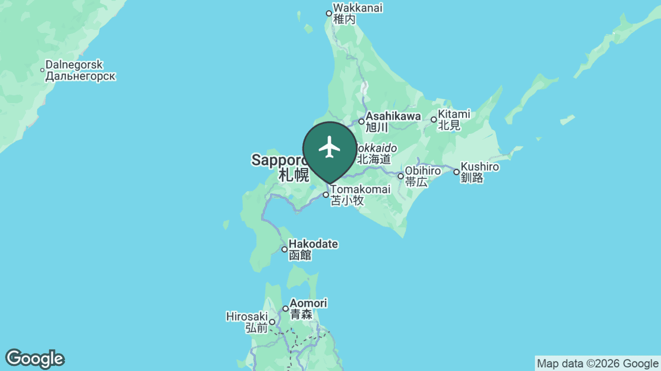 Map showing the location of New Chitose Airport (CTS) in Japan