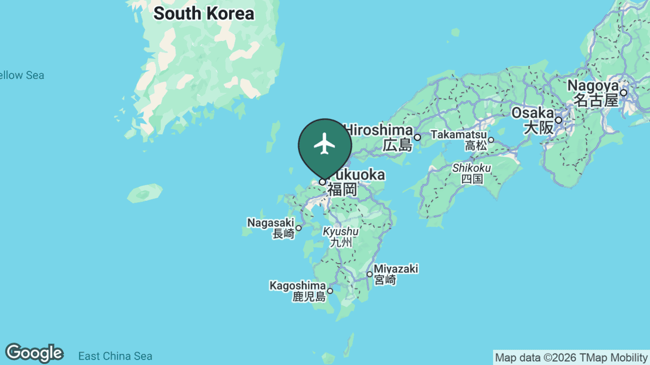 Map showing the location of Fukuoka Airport (FUK) in Japan