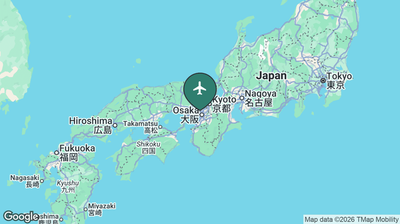 Map showing the location of Osaka International Airport (ITM) in Japan