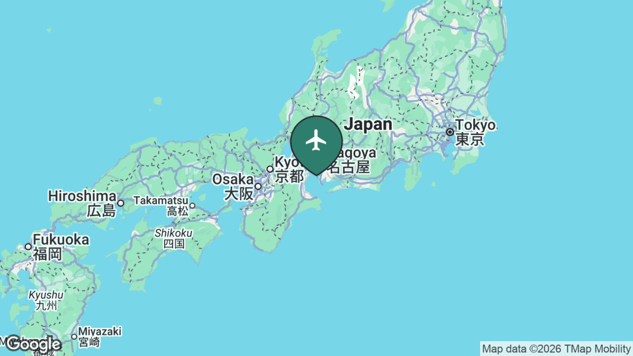 Map showing the location of Chubu Centrair International Airport (NGO) in Japan