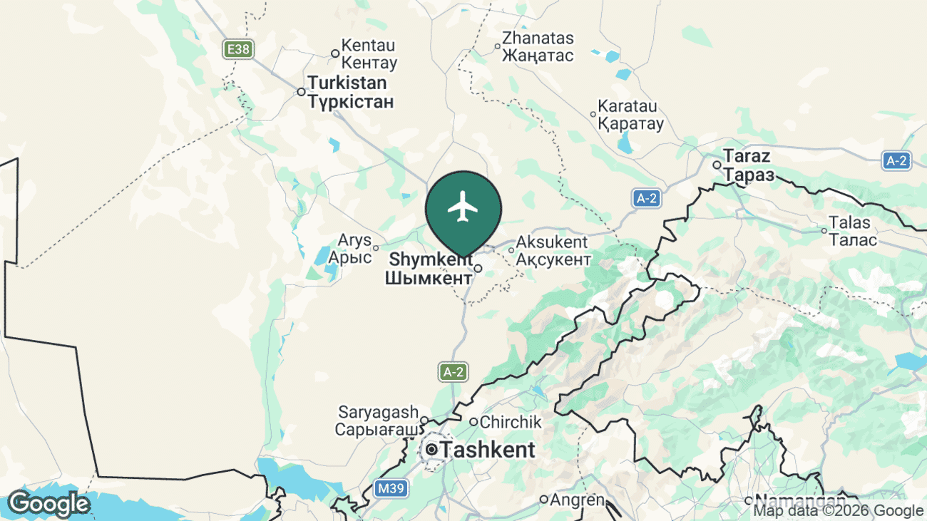 Map showing the location of Shymkent Airport (CIT) in Kazakhstan