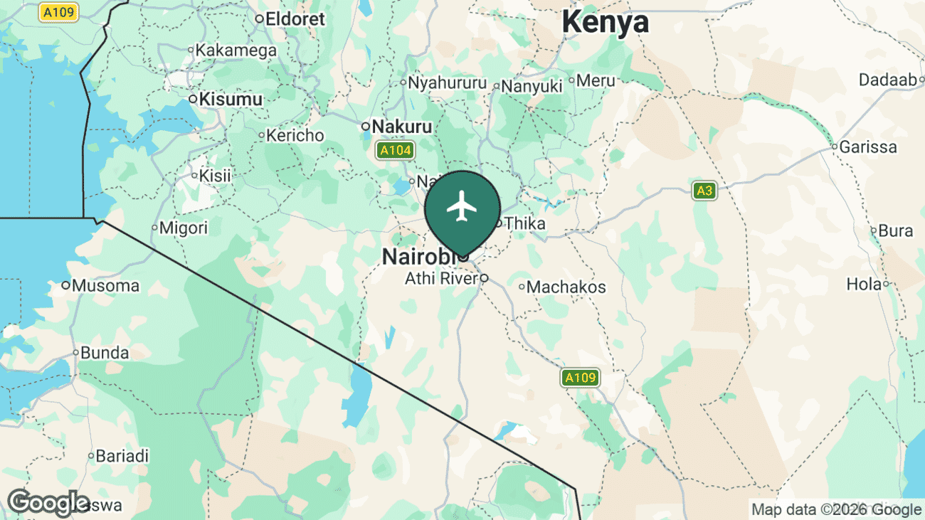 Map showing the location of Wilson Airport (WIL) just south of central Nairobi, Kenya